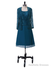A-line Chiffon Lace Blue Mother Of The Bride Dresses With Jacket