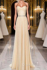 A-Line Chiffon Long Evening Prom Dresses, Sweetheart Neck Chiffon Formal Dresses