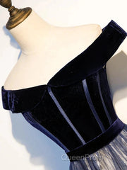 A-Line Elegant Floral Evening Prom Formal Evening Dresses Off Shoulder Short Sleeve Sweep / Brush Train Tulle With Pleats Pattern / Print