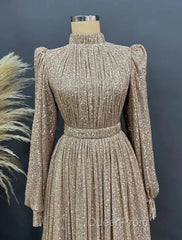 A-Line Evening Gown Elegant Dresses Red Green Dresses Black Tie Floor Length Long Sleeve Jewel Neck Fall Wedding Guest Sequined With Ruched