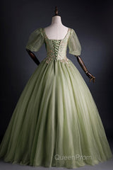 A Line Green Applique Evening Prom Dresses Sweet Tulle Birthday Party Dresses