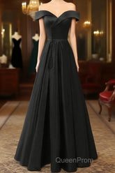 A-Line Green Off Shoulder Long Evening Prom Dresses, Green Formal Evening Dresses