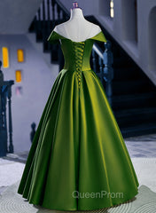 A-Line Green Satin Floor Length Party Dresses, Green Long Evening Dresses