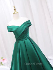A-line Green Satin Sweetheart Evening Dresses, Green Long Evening Dresses Evening Prom Dresses