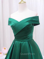 A-line Green Satin Sweetheart Evening Dresses, Green Long Evening Dresses Evening Prom Dresses