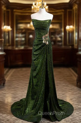 A-line Green Sequins Mermaid Long Party Dresses, Mermaid Sequins Green Evening Prom Dresses