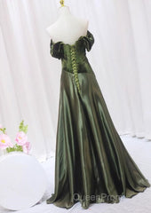 A-Line Green Sweetheart Velvet Long Party Dresses, Green Evening Dresses Evening Prom Dresses