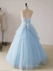 A-Line Lace Chicken Heart Collar Blue Long Ball Dresses Sky Blue Evening Prom Dresses