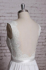 A-Line Lace V-Neck Backless Sheath Long Wedding Dresses