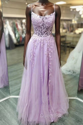 A Line Lavender Lace Long Evening Prom Dresses, Lilac Lace Formal Dresses, Lavender Evening Dresses