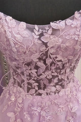 A Line Lavender Lace Long Evening Prom Dresses, Lilac Lace Formal Dresses, Lavender Evening Dresses