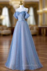 A-line Light Blue and Pink Long Evening Dresses, Blue Party Dresses Evening Prom Dresses