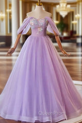 A-Line Light Purple Sweethart Lace Applique Party Dresses, Purple Long Evening Prom Dresses