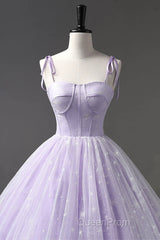 A Line Lilac Tulle Long Evening Prom Dresses, Lilac Long Formal Evening Dresses