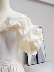 A-Line Off Shoulder Beige Taffeta Long Evening Prom Dresses, Beige Evening Dresses