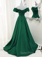 A-Line Off Shoulder Floor Length A-Line Long Evening Prom Dresses, Green Sweetheart Party Dresses
