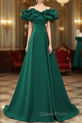 A-Line Off Shoulder Floor Length A-Line Long Evening Prom Dresses, Green Sweetheart Party Dresses