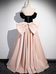 A-Line Off Shoulder Satin Champagne Long Evening Prom Dresses, Champagne Long Evening Dresses