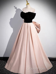 A-Line Off Shoulder Satin Champagne Long Evening Prom Dresses, Champagne Long Evening Dresses