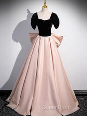 A-Line Off Shoulder Satin Champagne Long Evening Prom Dresses, Champagne Long Evening Dresses