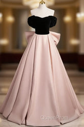 A-Line Off Shoulder Satin Champagne Long Evening Prom Dresses, Champagne Long Evening Dresses
