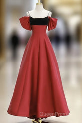 A-Line Off Shoulder Satin Dark Red Long Evening Prom Dresses, Red Long Formal Dresses