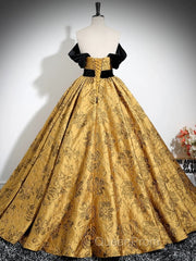 A-Line Off Shoulder Satin Gold Long Evening Prom Dresses, Gold Long Formal Dresses