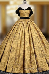 A-Line Off Shoulder Satin Gold Long Evening Prom Dresses, Gold Long Formal Dresses