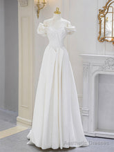 A-Line Off Shoulder Satin ivory Long Prom Dress, Ivory Long Bridesmaid Dress