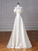 A-Line Off Shoulder Satin ivory Long Prom Dress, Satin Long Formal Dress