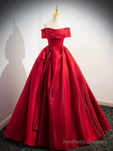 A-Line Off Shoulder Satin Red Long Prom Dress, Red Long Evening Dress