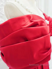 A-Line Off Shoulder Satin Red Long Prom Dress, Red Long Formal Dress