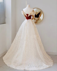 A-Line Off Shoulder Tulle Light Champagne Long Evening Prom Dresses, Light Champagne Evening Dresses