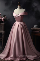 A-Line Off-the-shoulder Pink Sleeveless Strapless Long Evening Prom Dresses
