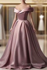 A-Line Off-the-shoulder Pink Sleeveless Strapless Long Evening Prom Dresses