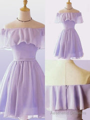 A-line Off-the-Shoulder Ruffles Short/Mini Chiffon Dress