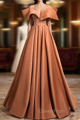 A-Line Orange Satin Beaded Sweetheart Evening Prom Dresses, Orange Long Evening Dresses