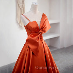 A Line Orange Satin Evening Prom Dresses Sweet Bow Birthday Party Dresses