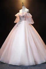 A-Line Pink Spaghetti Straps Long Evening Prom Dresses, Pink Lace Evening Dresses