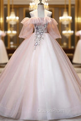 A-Line Pink Spaghetti Straps Long Evening Prom Dresses, Pink Lace Evening Dresses