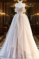 A-Line Pink Tulle Sweetheart Evening Prom Dresses Party Dresses, Pink Tulle Evening Dresses