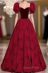 A-Line Princess Ballgown Sweetheart Short Sleeves Long Party Dresses Evening Dresses Evening Prom Dresses