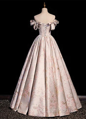 A-Line Princess Off Shoulder Floral Long Party Dresses Sweetheart Evening Prom Dresses Evening Dresses