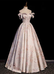 A-Line Princess Off Shoulder Floral Long Party Dresses Sweetheart Evening Prom Dresses Evening Dresses