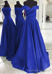 A-line/Princess Off-the-Shoulder Sleeveless Sweep Train Satin Prom Dresses