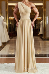 A-Line/Princess One-Shoulder Floor-Length Jersey Bridesmaid Dresses with Leg Slit