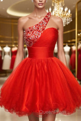 A-Line/Princess One-Shoulder Short/Mini Tulle Homecoming Dresses With Sequin