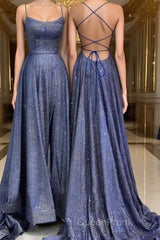 A-Line/Princess Spaghetti Straps Sweep Train Evening Prom Dresses