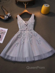 A-Line/Princess Straps Short/Mini Tulle Homecoming Dresses With Appliques Lace