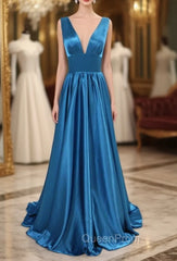 A-Line/Princess Sweep Train Sleeveless Satin V-Neck Bridesmaid Dresses
